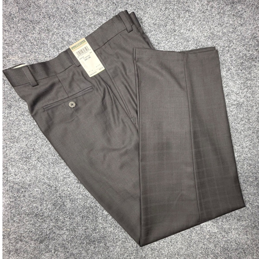 Kenneth Cole Reaction Mens Dress Pants 36W x 30L Olive Brown Plaid NWT